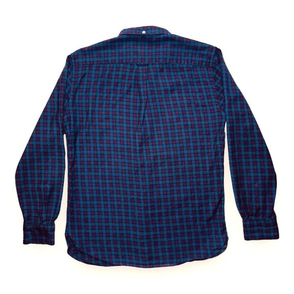 Lambretta Carnaby St MOD Hipster Flannel Shirt in Blue Burgundy Tartan Plaid - Picture 2 of 8